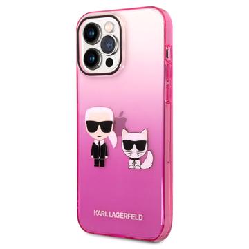 Karl Lagerfeld Gradient Karl & Choupette iPhone 14 Pro Max Cover - Roze