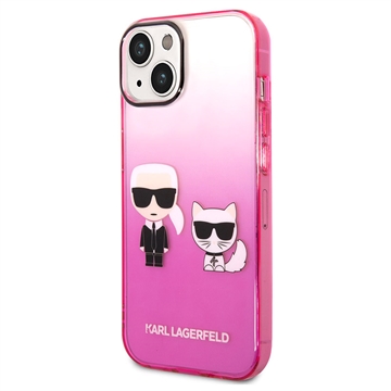 Karl Lagerfeld Gradient Karl & Choupette iPhone 14 Cover - Roze