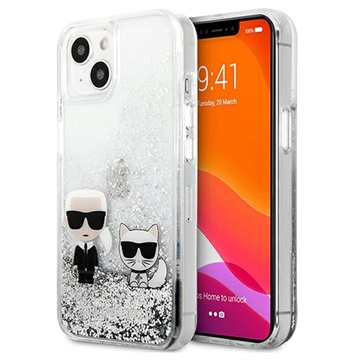 Karl Lagerfeld Liquid Glitter Karl & Choupette iPhone 13 Mini Case - Zilver