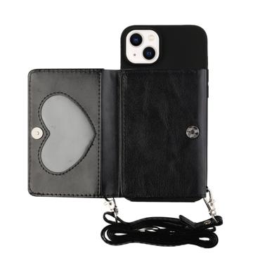 Heart-Serie iPhone 14 Hoesje met Portemonnee en Riem - Zwart