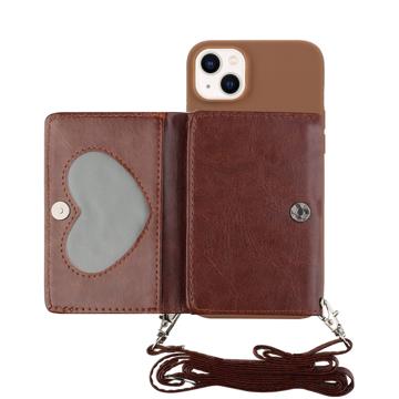 Heart-Serie iPhone 14 Hoesje met Portemonnee en Riem - Koffie