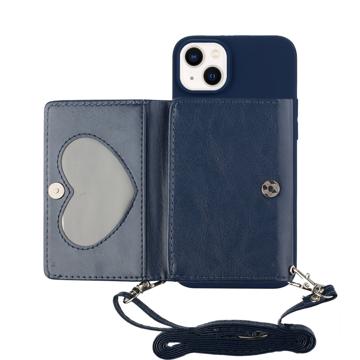 Heart-Serie iPhone 14 Hoesje met Portemonnee en Riem - Donkerblauw