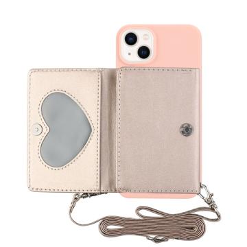 Heart-Serie iPhone 14 Hoesje met Portemonnee en Riem - Roze