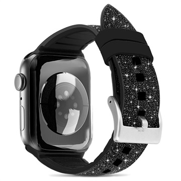 Kingxbar Crystal Fabric Apple Watch Ultra/8/SE (2022)/7/SE/6/5/4/3/2/1 Band - 49mm/45mm/44mm/42mm - Zwart