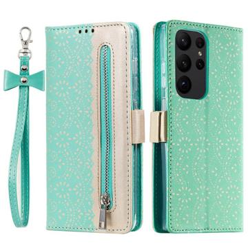 Lace Pattern Samsung Galaxy S23 Ultra 5G Wallet Case - Groen