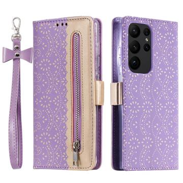 Lace Pattern Samsung Galaxy S23 Ultra 5G Wallet Case - Paars