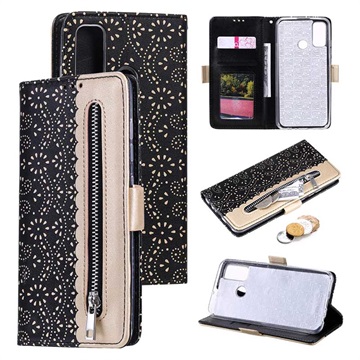 Huawei P Smart 2020 Wallet Case met Kantpatroon - Zwart