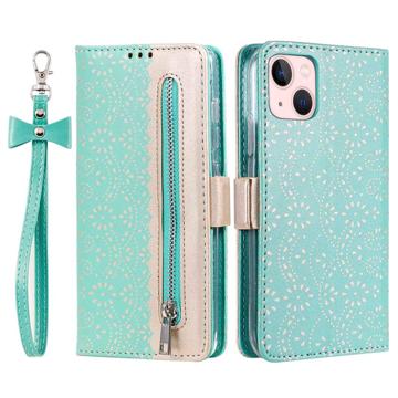 Lace Pattern iPhone 14 Plus Wallet Case - Groen