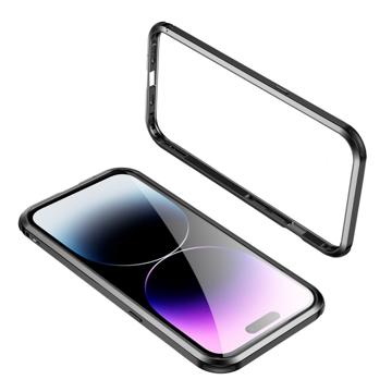 Le-Lock Series iPhone 14 Pro Metalen Bumper - Zwart