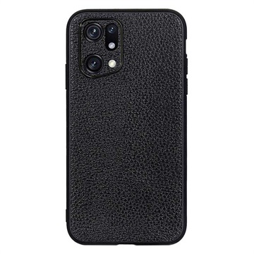 Oppo Find X5 Hybrid Case Met Leer Gecoat - Zwart