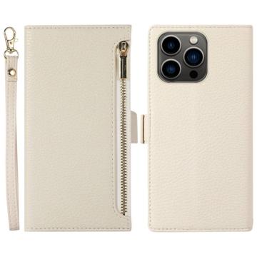 iPhone 14 Pro Wallet Case met Riem en Rits - Wit