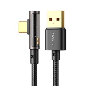 MCDODO CA-3380 MDD 1,2 m USB-A naar Type-C 90-graden elleboog datakabel 6A snel opladen transparant snoer