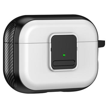 Magnetische hoes voor Apple AirPods Pro, Gesp ontwerp Bluetooth koptelefoon TPU hoes met karabijnhaak - Zwart + Wit