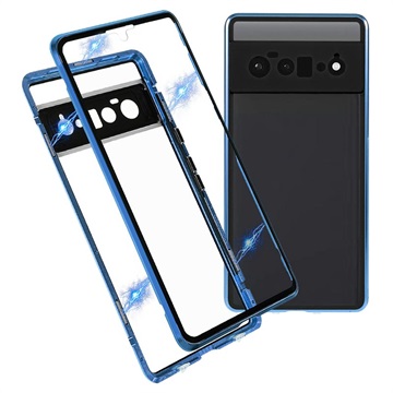 Google Pixel 6 Pro Magnetisch Hoesje met Achterkant van Gehard Glas - Blauw