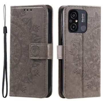 Xiaomi Redmi 12C Mandala Series Portemonnee Hoesje met Standaard - Grijs