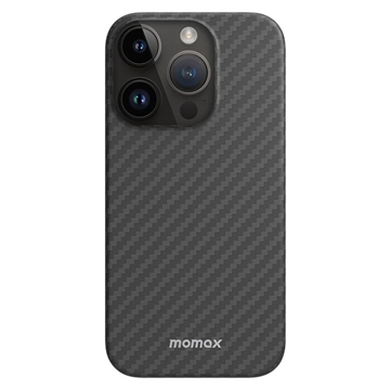 Momax Shock Resistant iPhone 14 Pro Max Plastic Hoesje - Koolstofvezel - Zwart