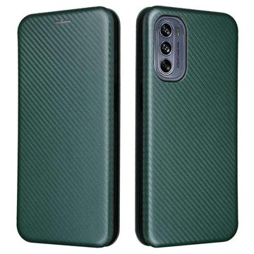 Motorola Moto G62 5G Flip Cover - Koolstofvezel - Groen