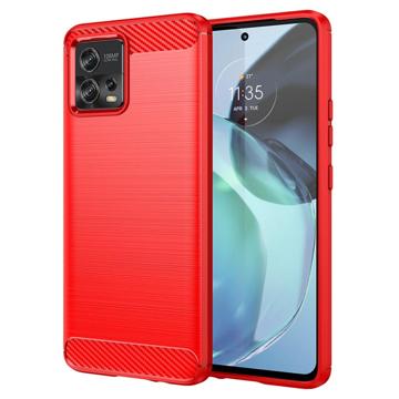 Motorola Moto G72 Geborsteld TPU Hoesje - Koolstofvezel - Rood