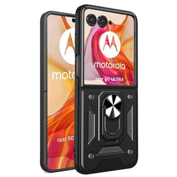 Motorola Razr 50 Ultra Hybride Hoesje met Ringhouder - Zwart