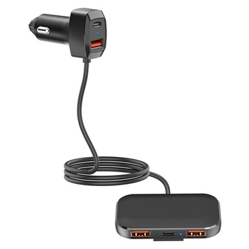 Multi-poort snelle autolader met verlengsnoer SC02M - 3x USB, 2x USB-C - 60W