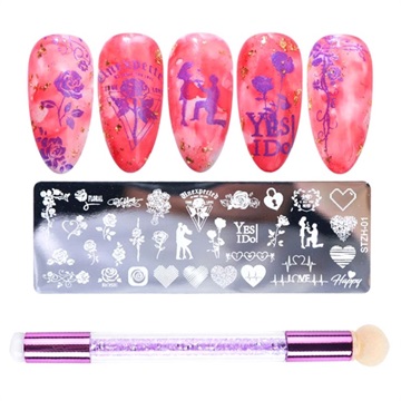 Nail Art Manicure Sjablonen met Siliconen Borstel - Rose