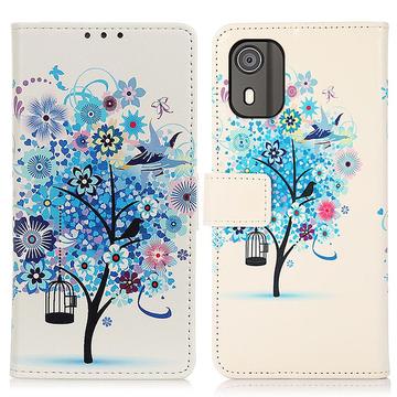 Nokia C02 Glam Series Portemonnee Hoesje - Bloeiende Boom / Blauw