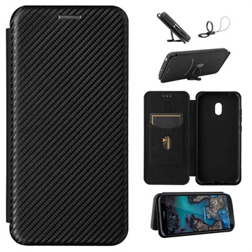 Nokia C1 Plus Flip Case - Koolstofvezel - Zwart