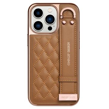 Onegif Design iPhone 14 Pro Max Hybride Hoesje met Draagriem - Bruin