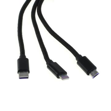 OTB 3-in-1 oplaadkabel - Lightning, USB-C, MicroUSB - 1m - Zwart