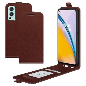 OnePlus Nord 2 5G Verticale Flip Case met Kaarthouder - Bruin