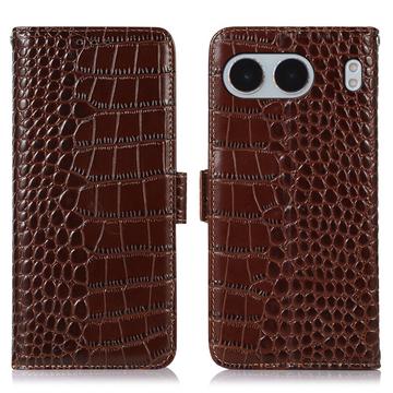 OnePlus Nord 4 Crocodile Series Wallet Leren Hoesje met RFID - Bruin