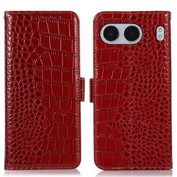 OnePlus Nord 4 Crocodile Series Wallet Leren Hoesje met RFID - Rood