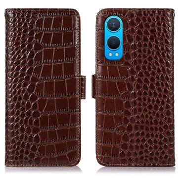 OnePlus Nord CE4 Lite/Oppo K12x Crocodile Series Wallet Leren Hoesje met RFID - Bruin