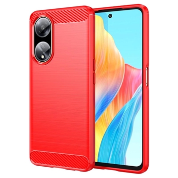 Oppo A1/A98/F23 Geborsteld TPU Hoesje - Koolstofvezel - Rood