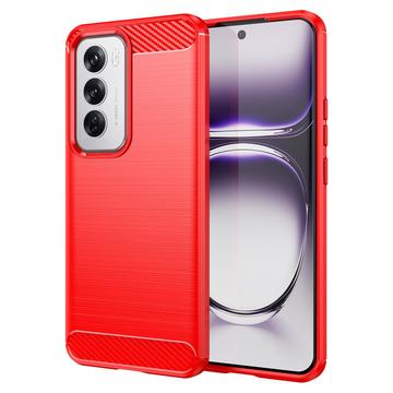 Oppo Reno12 Geborsteld TPU Hoesje - Koolstofvezel - Rood