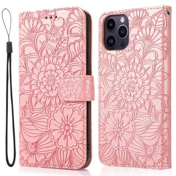 Flowers iPhone 14 Pro Max Portemonnee Hoesje - Roze