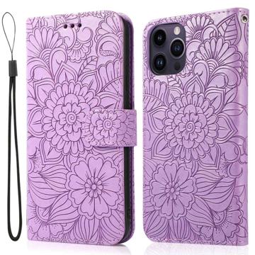 Flowers iPhone 14 Pro Max Portemonnee Hoesje - Paars