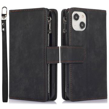 iPhone 14 Wallet-hoesje met Pols- en Schouderriem - Zwart