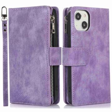 iPhone 14 Wallet-hoesje met Pols- en Schouderriem - Lichtpaars