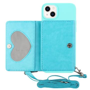 Heart-Serie iPhone 14 Plus Hoesje met Portemonnee en Riem - Baby Blauw