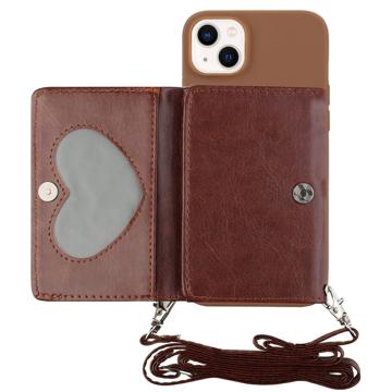 Heart-Serie iPhone 14 Plus Hoesje met Portemonnee en Riem - Koffie