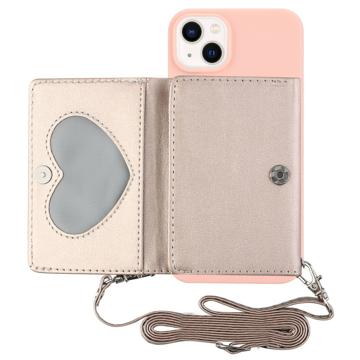 Heart-Serie iPhone 14 Plus Hoesje met Portemonnee en Riem - Roze