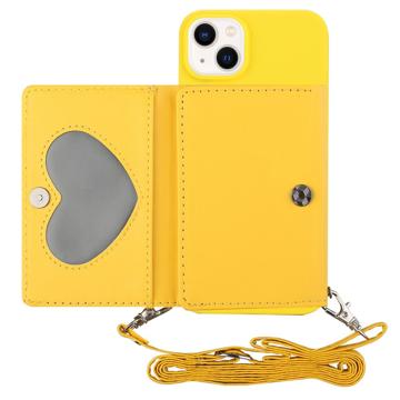 Heart-Serie iPhone 14 Plus Hoesje met Portemonnee en Riem - Geel