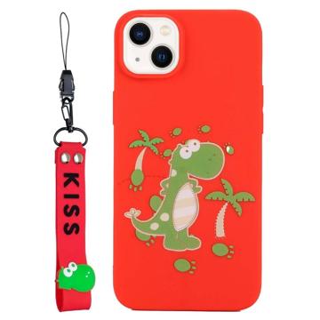 Kiss Serie iPhone 14 TPU Hoesje met Band - Dinosaurus