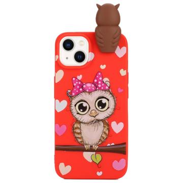 3D Figure-serie iPhone 14 TPU Hoesje - Rood / Uil