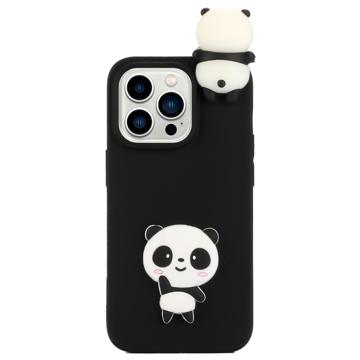 3D Cartoon iPhone 14 Pro Max TPU Hoesje - Zwarte Panda