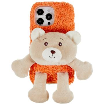 3D Plush Doll iPhone 14 Pro TPU Hoesje - Oranje / Beer