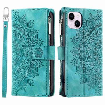 Mandala Zipper iPhone 14 Plus Portemonnee Hoesje - Groen