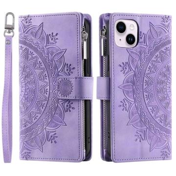 Mandala Zipper iPhone 14 Plus Portemonnee Hoesje - Paars