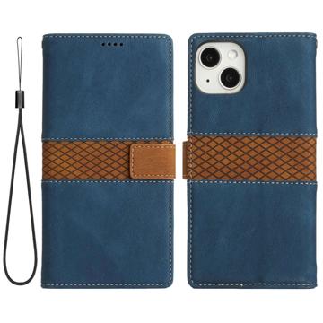 Rasterriem iPhone 14 Plus Portemonnee-hoesje - Blauw